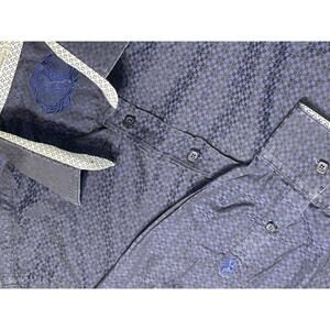 Bugatchi Shaped Fit Square Button Down Men's Shirt - Size 2XL Navy Geometric